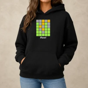 Hot Awesome Minesweeper Phew Grid Hoodie in black with front graphic design, cozy pullover style with drawstring hood