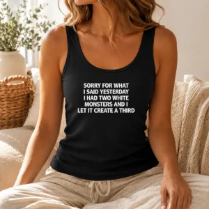 Original Sorry For What I Said Yesterday I Had Two White Monsters And I Let It Create A Third Tank Top