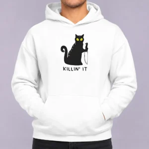 Premium Black Cat Holding Knife Killin' It Hoodie