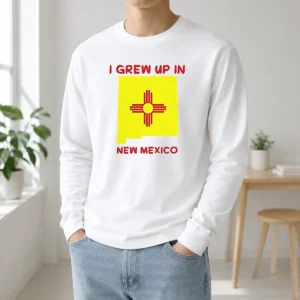 Awesome I Grew Up In New Mexico long sleeve shirt in navy blue with bold white text design