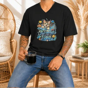 Original Cute Kittens Of The Sea Watercolor Line Art V-Neck Shirt