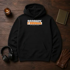 Hot Produce By Orange Crush Logo Hoodie in black with front graphic print and adjustable hood