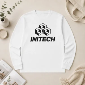 Original Pretty Initech Tech Company Geek long sleeve shirt in white with tech company logo and geek design