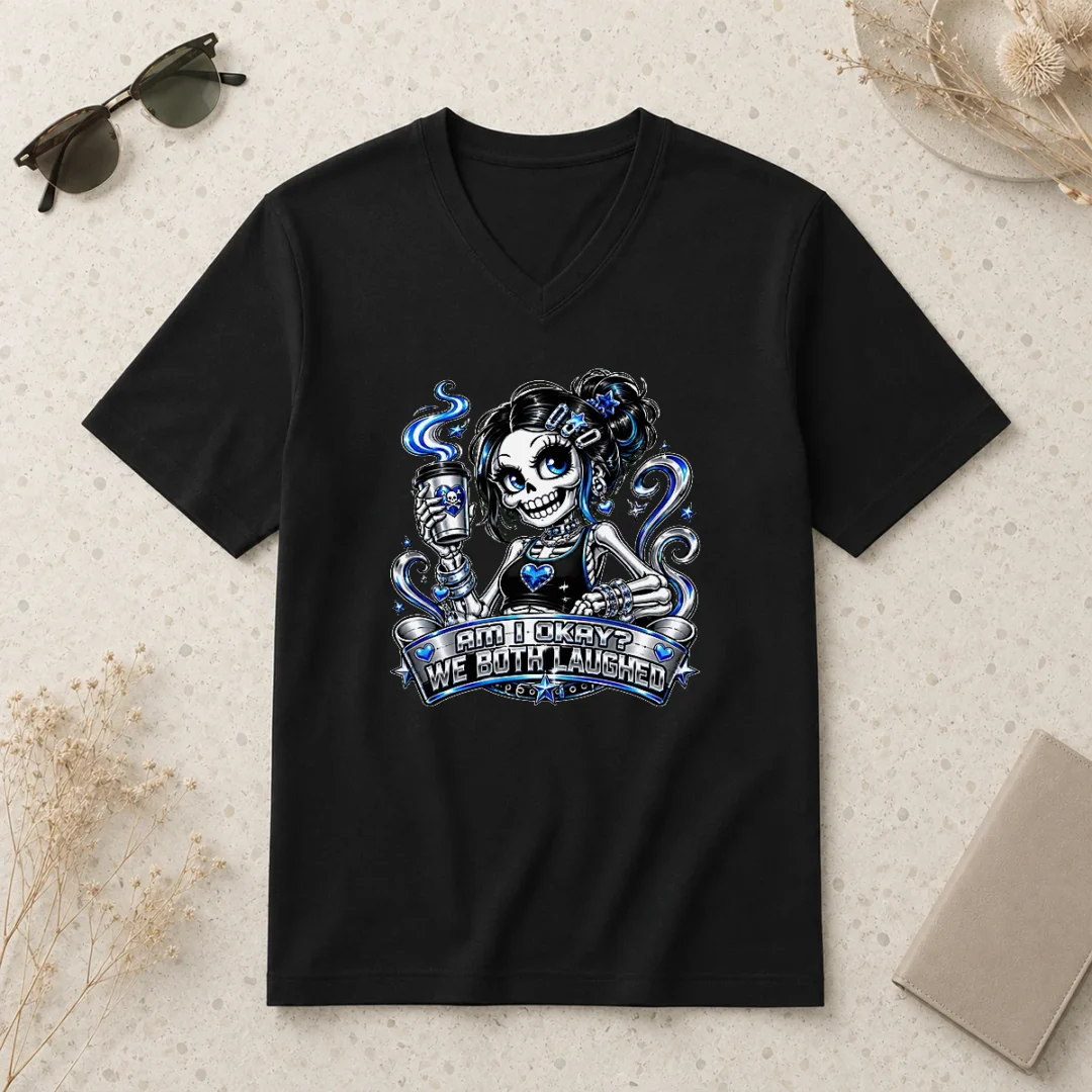 happy-awesome-skeleton-girl-coffee-quote-y2k-v-neck-shirt Happy Awesome Skeleton Girl Coffee Quote Y2K V-Neck Shirt