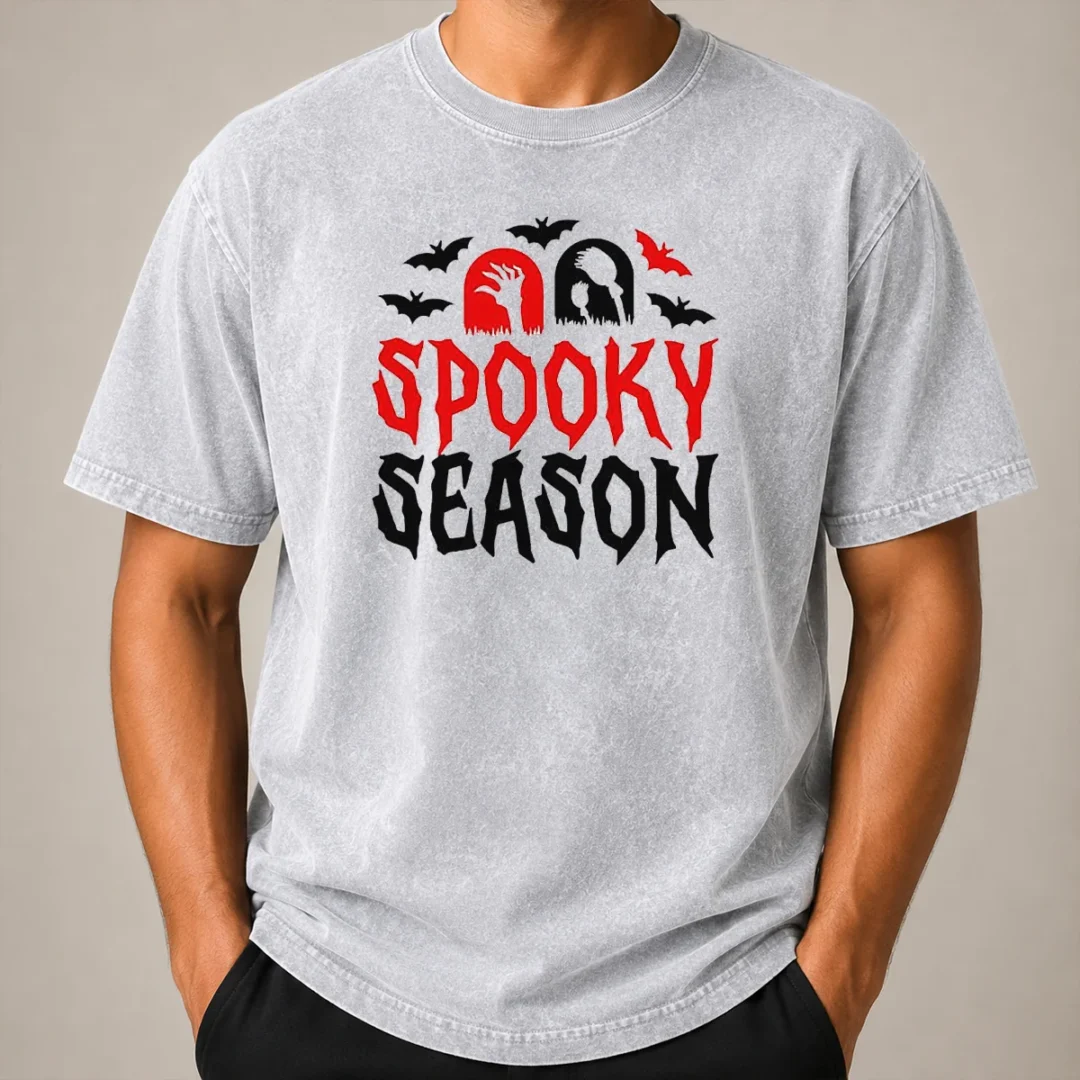 Happy Funny Spooky Season Halloween Bats Witch Broom Zombie Washed T Shirt Happy Funny Spooky Season Halloween Bats Witch Broom Zombie Washed T-Shirt