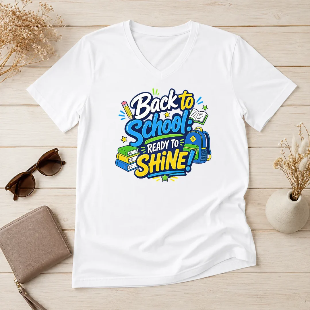 happy-good-back-to-school-ready-to-shine-typography-v-neck-shirt Happy Good Back To School Ready To Shine Typography V-Neck Shirt