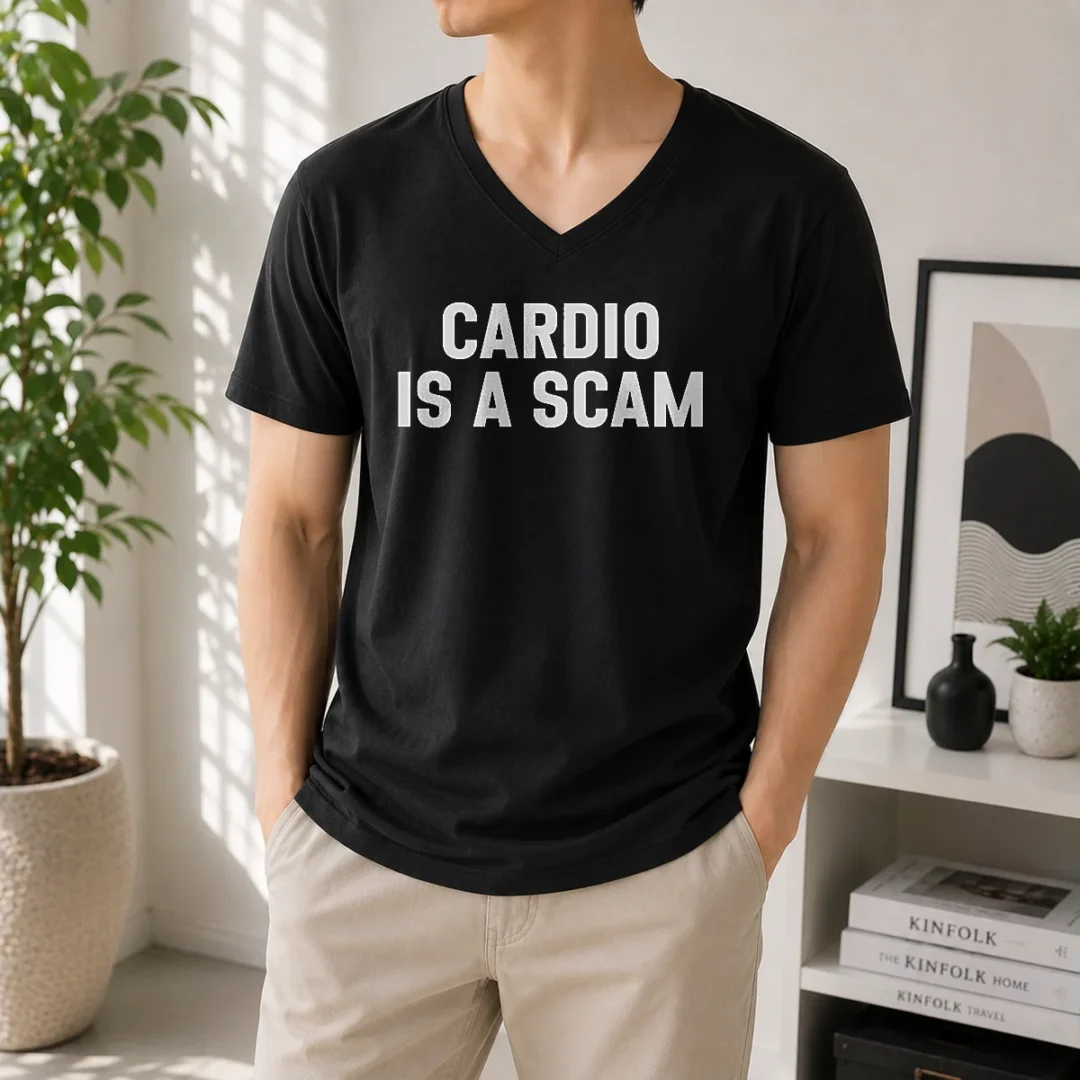 happy-nice-cardio-is-a-scam-v-neck-shirt Happy Nice Cardio Is A Scam V-Neck Shirt