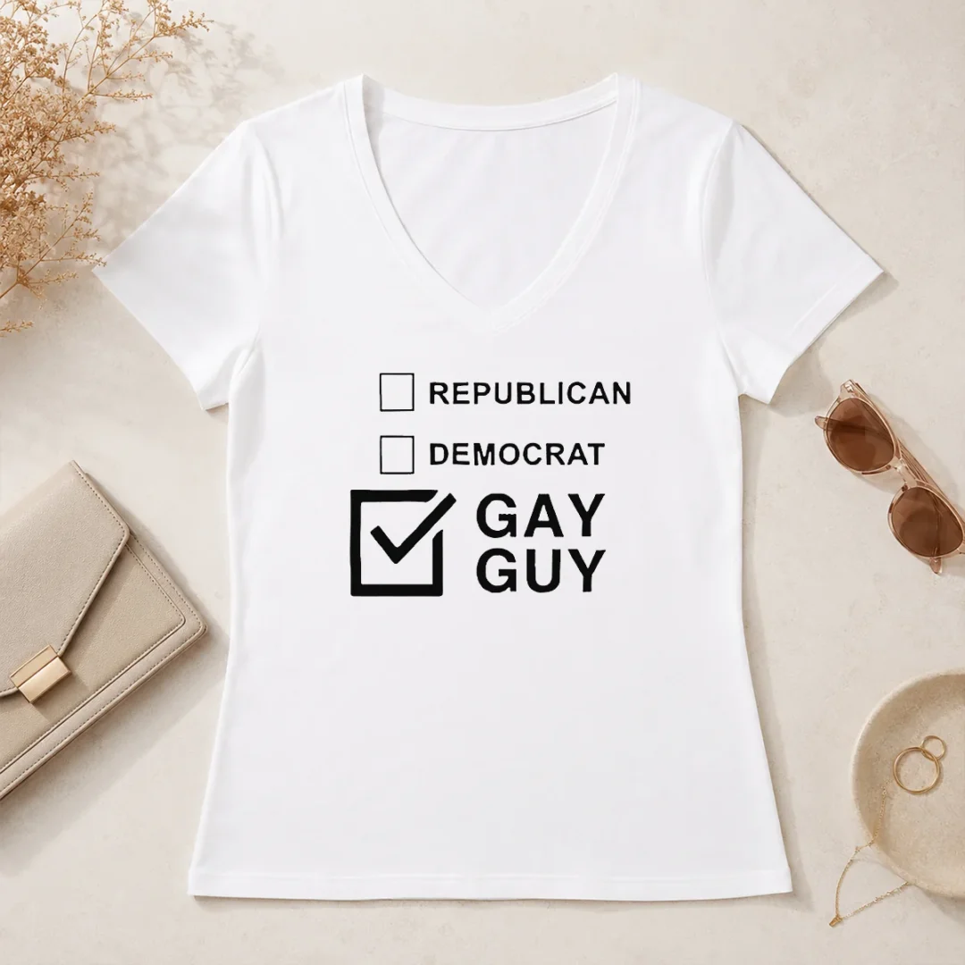 Happy Nice Gay Guy Republican Democrat Ballot Election Checkbox Humor V Neck Shirt Happy Nice Gay Guy Republican Democrat Ballot Election Checkbox Humor V-Neck Shirt