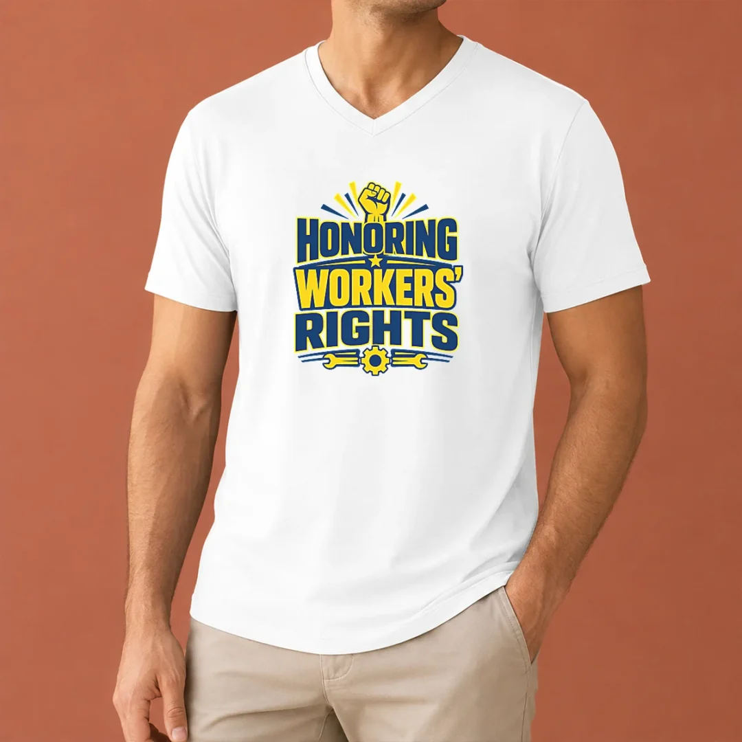 happy-nice-labour-day-honoring-workers-rights-vector-v-neck-shirt Happy Nice Labour Day Honoring Workers Rights Vector V Neck Shirt on white background showcasing a casual fit