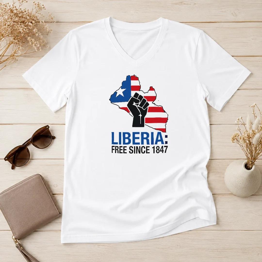 happy-nice-liberia-free-since-1847-v-neck-shirt Happy Nice Liberia Free Since 1847 V-Neck Shirt
