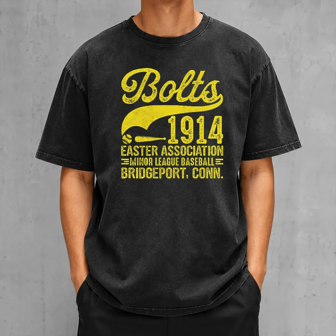 happy-pretty-bridgeport-bolts-connecticut-vintage-baseball-team-washed-t-shirt Happy Pretty Bridgeport Bolts Connecticut Vintage Baseball Team Washed T Shirt in soft faded fabric with classic crew neck
