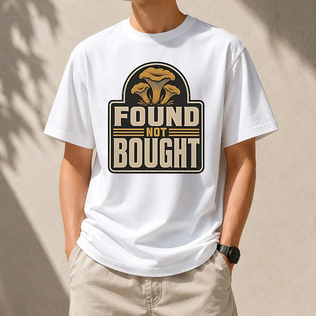 happy-pretty-found-not-bought-chanterelle-mushroom-badge-t-shirt-1 Happy Pretty Found Not Bought Chanterelle Mushroom Badge