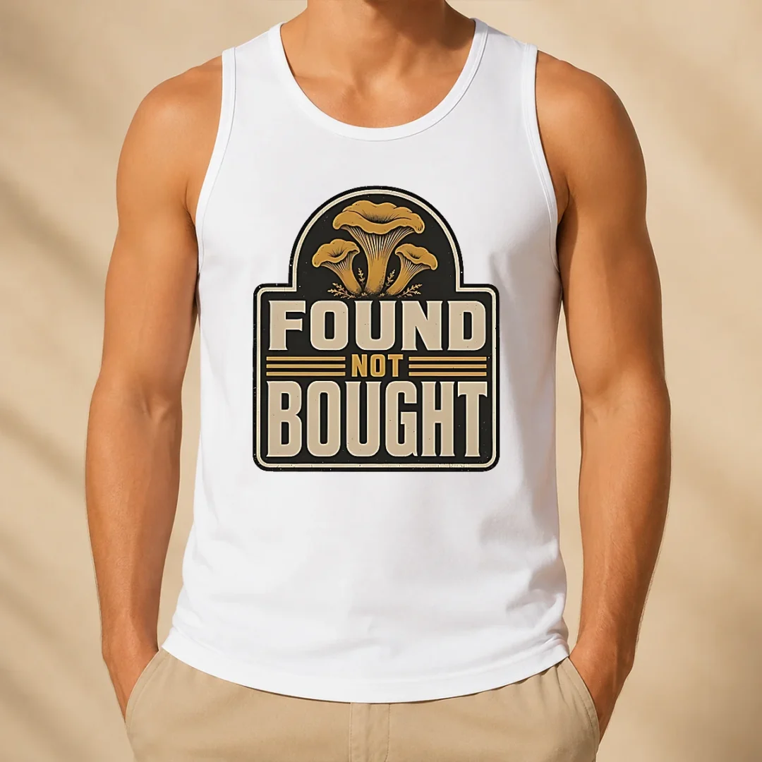 happy-pretty-found-not-bought-chanterelle-mushroom-badge-tank-top Happy Pretty Found Not Bought Chanterelle Mushroom Badge Tank Top