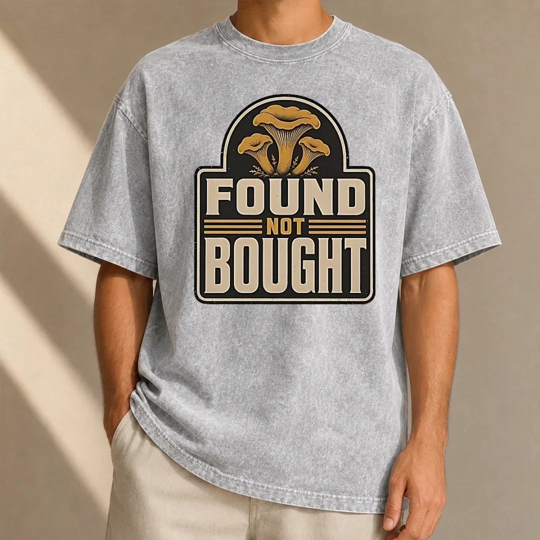 happy-pretty-found-not-bought-chanterelle-mushroom-badge-washed-t-shirt Happy Pretty Found Not Bought Chanterelle Mushroom Badge Washed T-Shirt