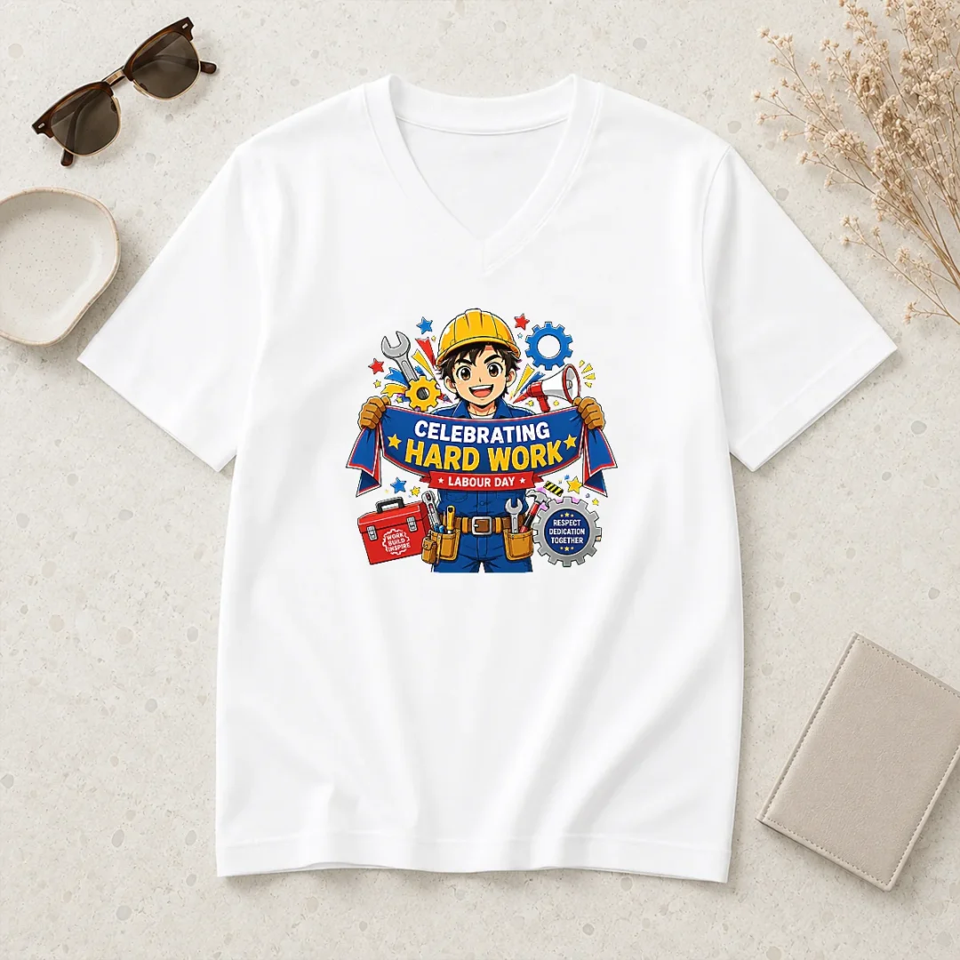 happy-pretty-labour-day-celebration-anime-for-proud-workers-v-neck-shirt Happy Pretty Labour Day Celebration Anime For Proud Workers V Neck Shirt in white, featuring anime design for proud workers