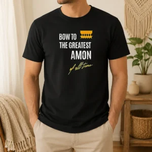 Official Bow To The Greatest Amon Of All Time t shirt in black, short sleeve cotton tee with bold graphic print