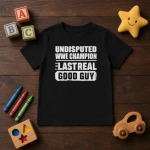 Official Undisputed WWE Champion The Last Real Good Guy Cody Rhodes Kids T Shirt in blue cotton fabric with bold graphic print
