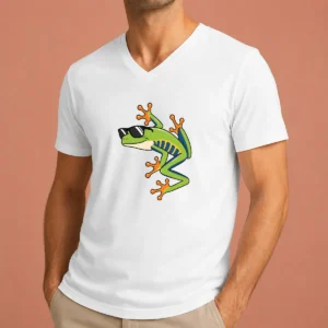 Top Cool Fun Cartoon Frog Sunglasses Summer Beach V-Neck Shirt