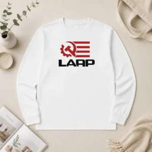 Top Larp Hammer And Sickle American Flag Logo long sleeve shirt featuring bold graphic design
