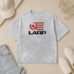 Top Larp Hammer And Sickle American Flag Logo Washed T-Shirt
