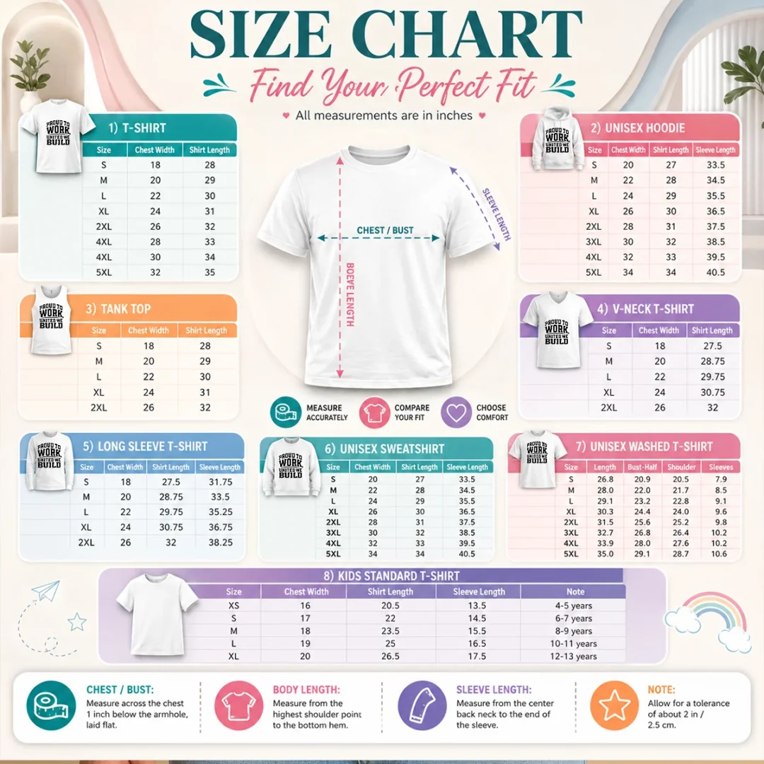 hot-american-labor-proud-typography-silhouette-size-chart Size chart for Hot American Labor Proud Typography Silhouette with measurements in inches and cm