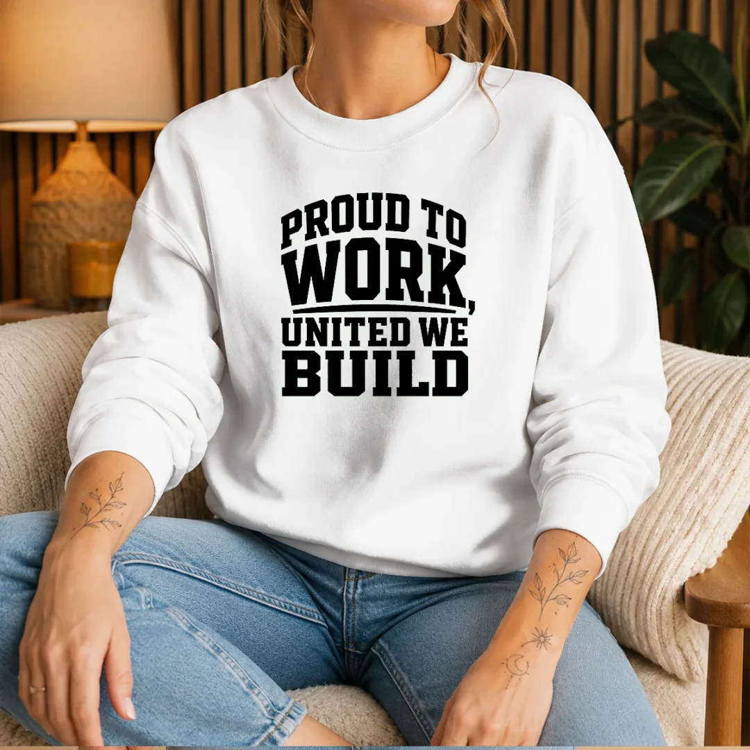 hot-american-labor-proud-typography-silhouette-sweater Hot American Labor Proud Typography Silhouette Sweater in classic fit with bold white text on navy blue fabric