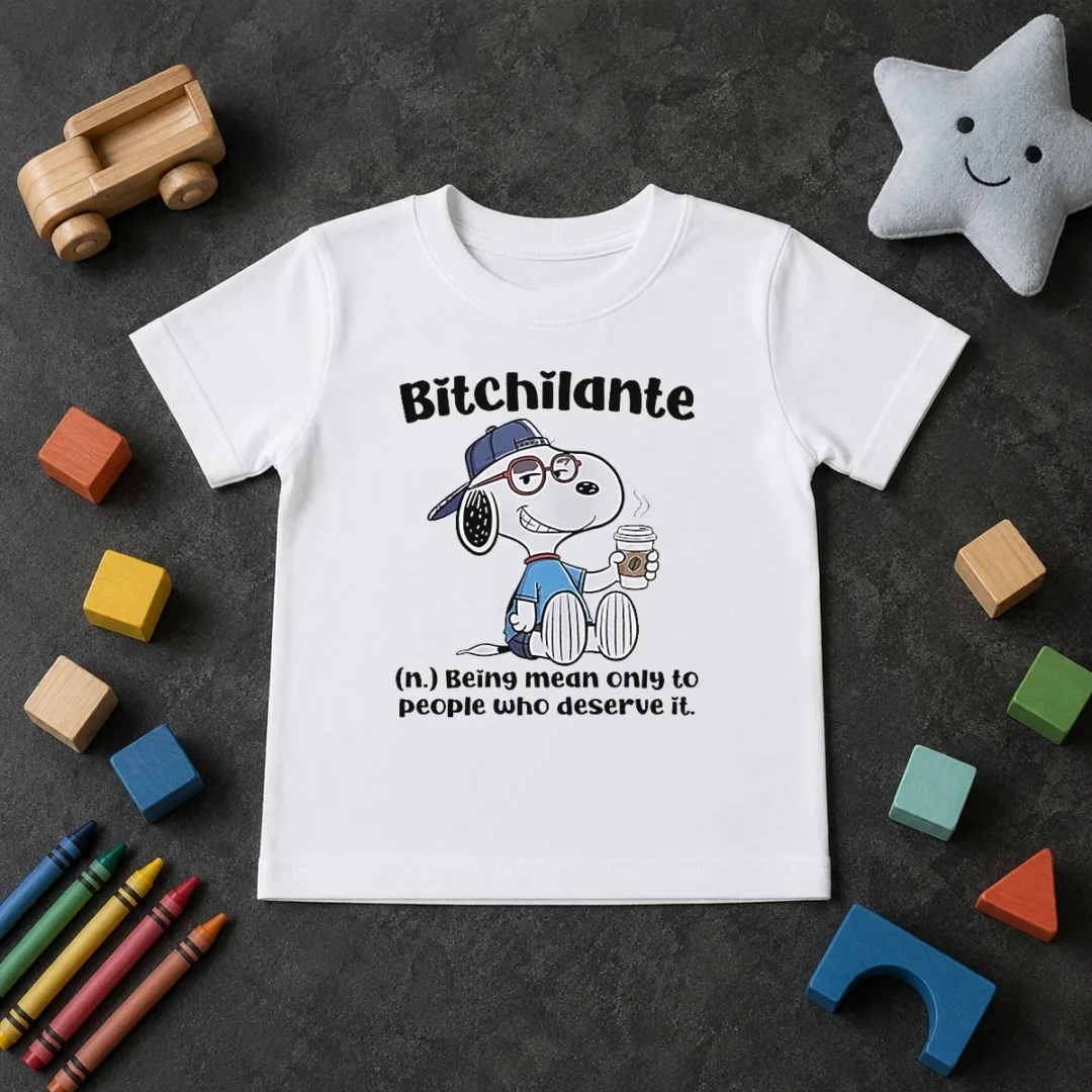 Hot Awesome Snoopy Bitchilante Being Mean Only To People WHO Deserve It Kids T Shirt Hot Awesome Snoopy Bitchilante Being Mean Only To People WHO Deserve It kids t shirt in bright colors on a plain background