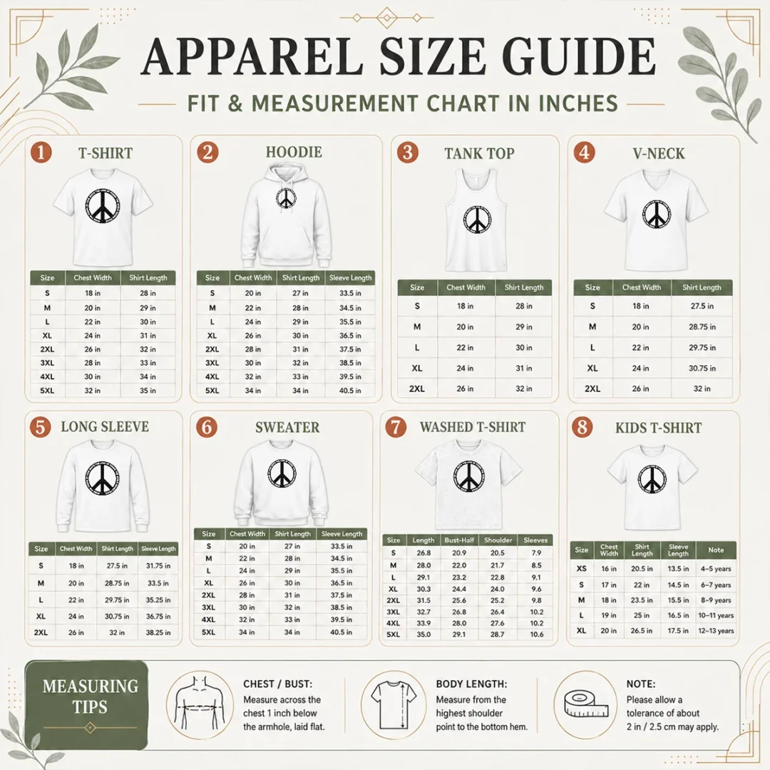 hot-awesome-when-the-power-love-beats-the-love-of-power-size-chart Size chart for Hot Awesome When The Power Love Beats The Love Of Power with measurements in inches and cm