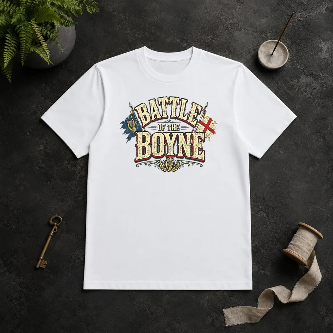 Hot Battle Of The Boyne Pride Retro Distressed T Shirt Hot Battle Of The Boyne Pride Retro Distressed t shirt in classic crew neck style with vintage pride graphic