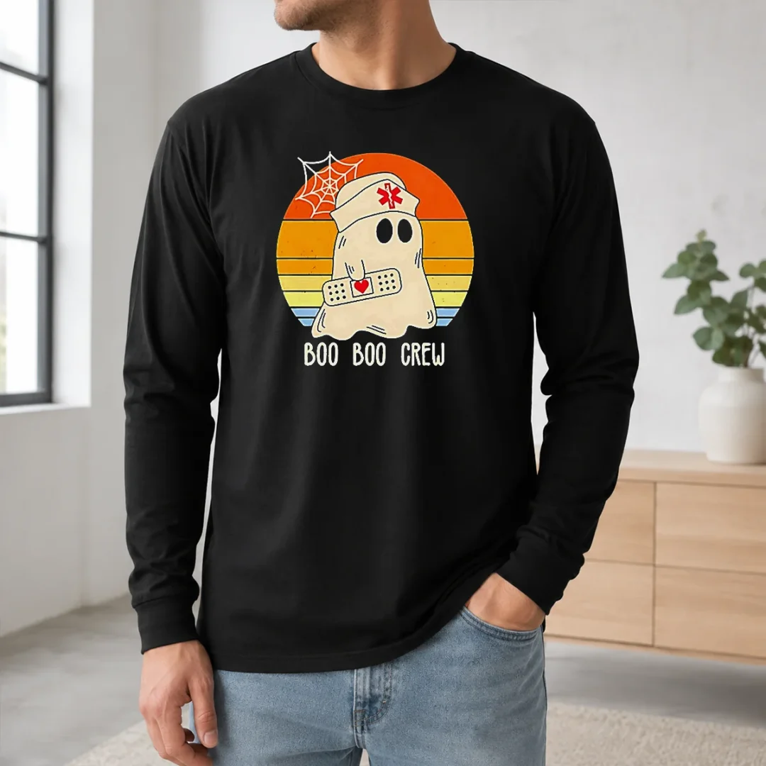 Hot Boo Boo Crew Retro Ghost Nurse Halloween Long Sleeve Shirt Hot Boo Boo Crew Retro Ghost Nurse Halloween Long Sleeve Shirt
