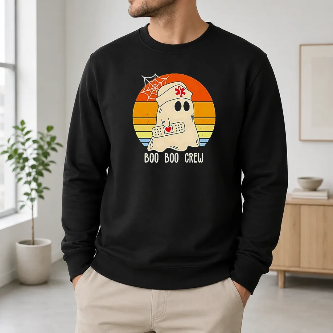 Hot Boo Boo Crew Retro Ghost Nurse Halloween Sweater Hot Boo Boo Crew Retro Ghost Nurse Halloween Sweater