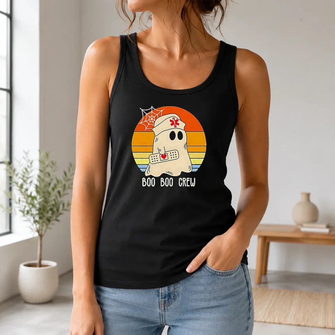 Hot Boo Boo Crew Retro Ghost Nurse Halloween Tank Top Hot Boo Boo Crew Retro Ghost Nurse Halloween Tank Top