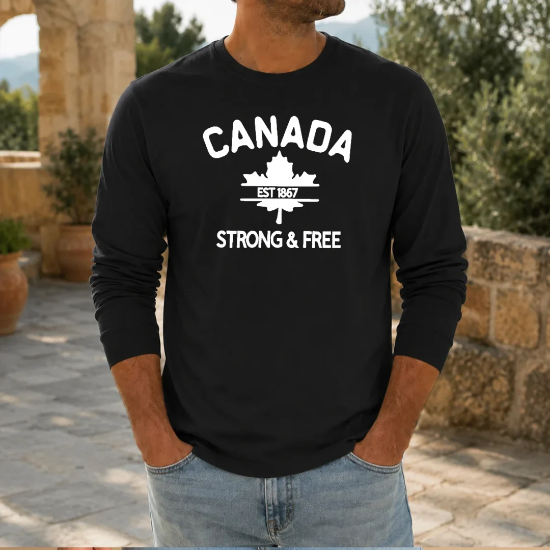 hot-canada-est-1867-strong-free-maple-leaf-long-sleeve-shirt Hot Canada Est 1867 Strong & Free Maple Leaf Long Sleeve Shirt