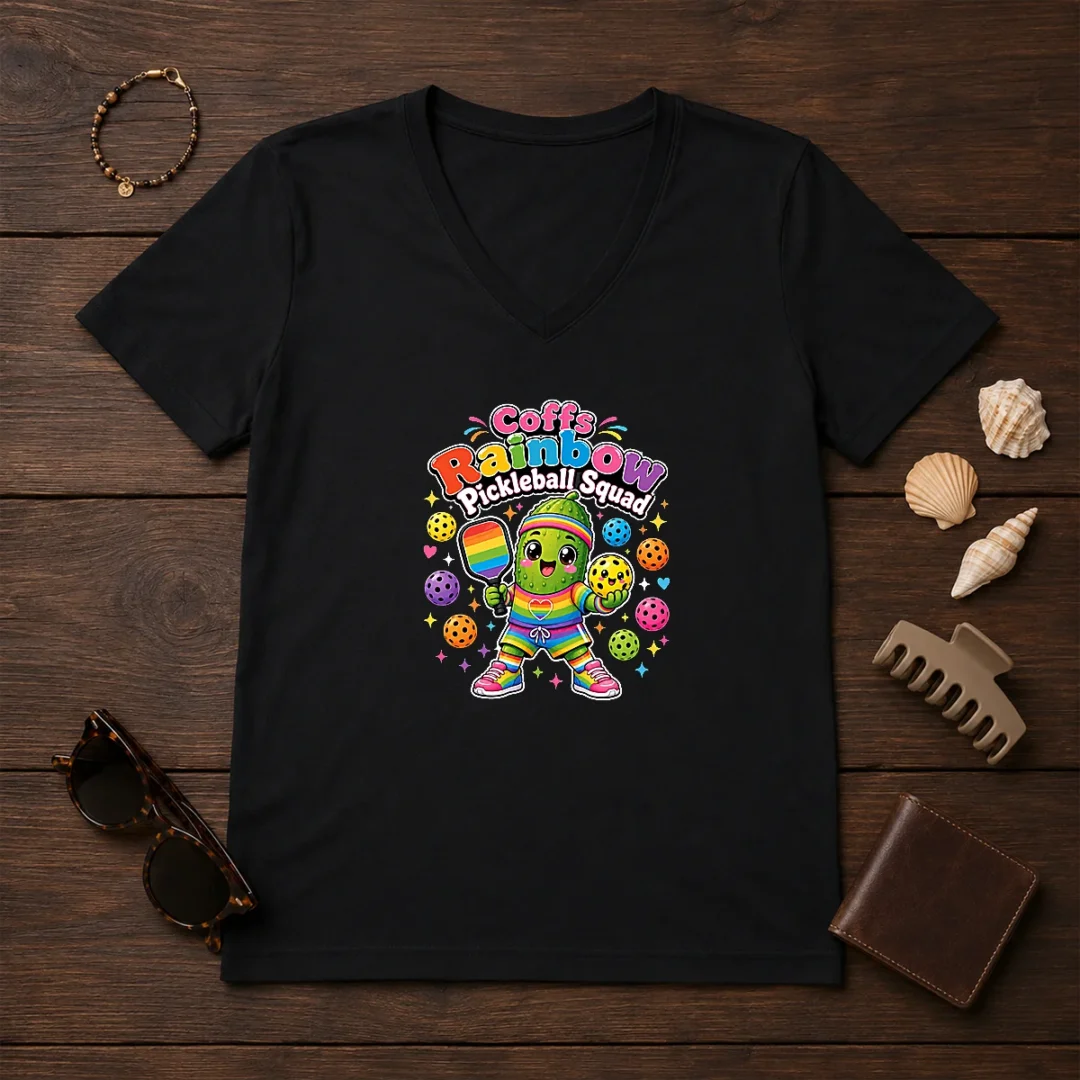 hot-coffs-rainbow-pickleball-squad-kawaii-v-neck-shirt Hot Coffs Rainbow Pickleball Squad Kawaii V-Neck Shirt