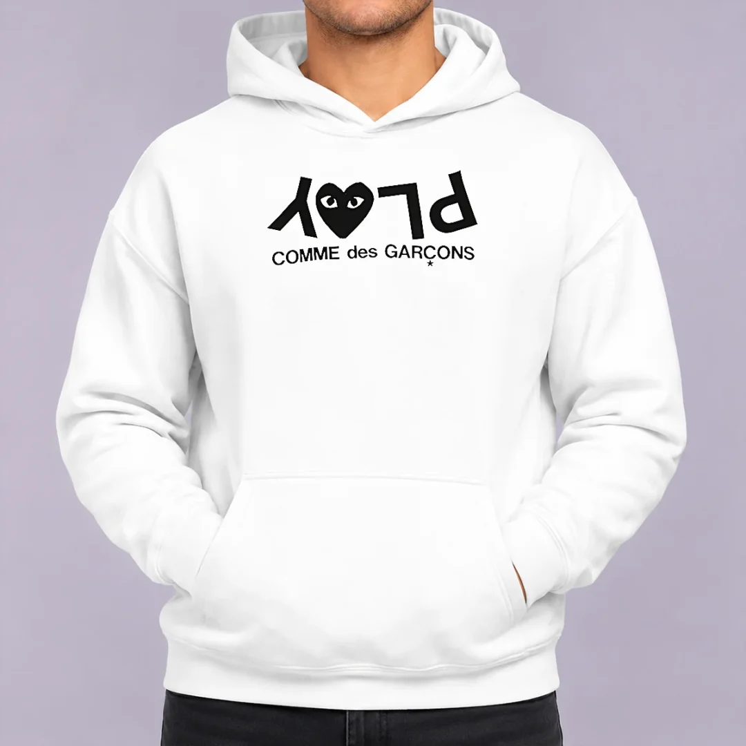 hot-comme-des-gar-ons-play-logo-fashion-hoodie Hot Comme Des GarçOns Play Logo Fashion Hoodie in black with red heart logo on chest, front view