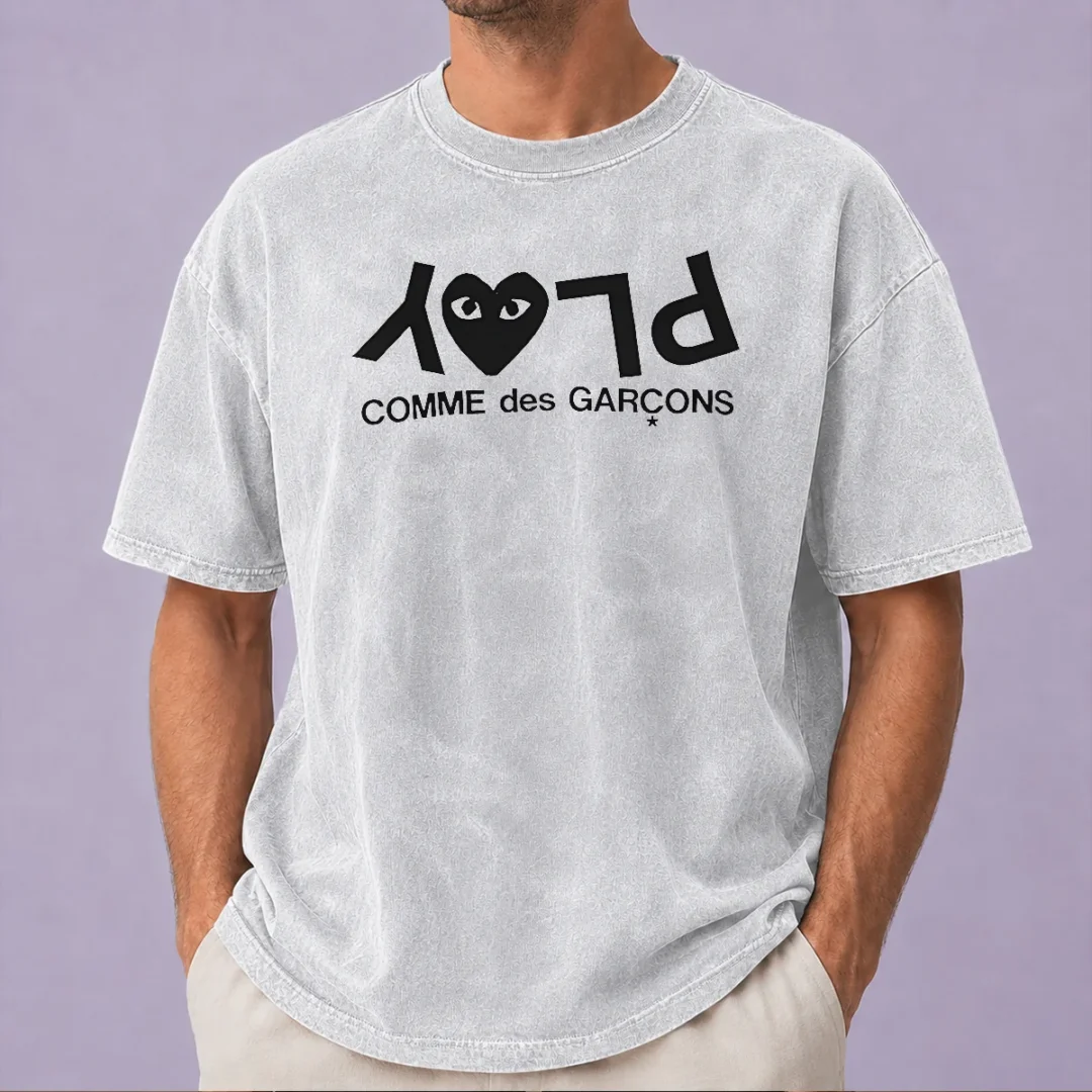 hot-comme-des-gar-ons-play-logo-fashion-washed-t-shirt Hot Comme Des GarçOns Play Logo Fashion Washed T Shirt in soft cotton with classic play logo on front