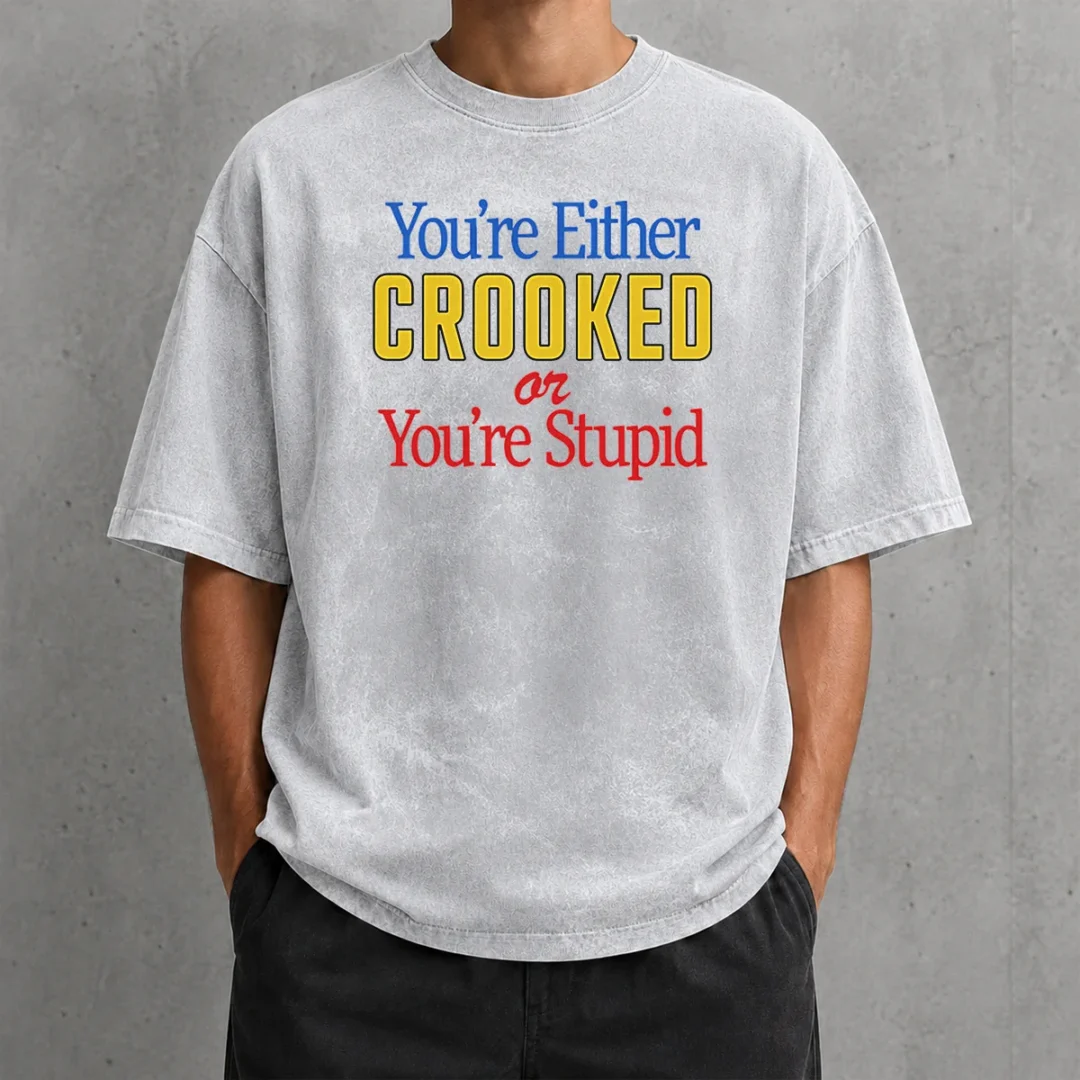 hot-crooked-or-stupid-washed-t-shirt Hot Crooked Or Stupid Washed T Shirt showing relaxed fit and vintage washed fabric