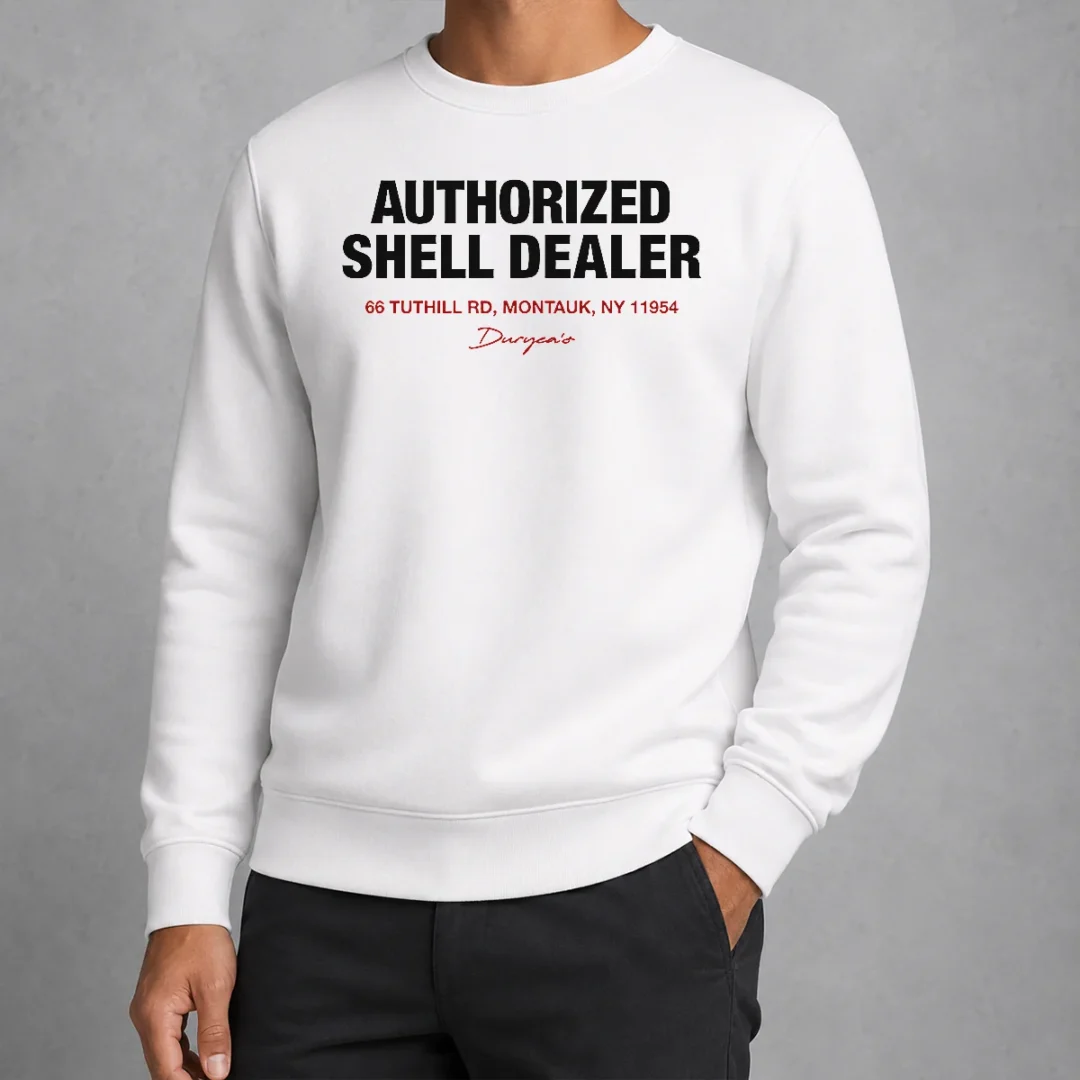 hot-duryea-s-authorized-shell-dealer-sign-66-tuthill-road-montauk-new-york-sweater-2 Hot Duryea'S Authorized Shell Dealer Sign 66 Tuthill Road Montauk New York Sweater