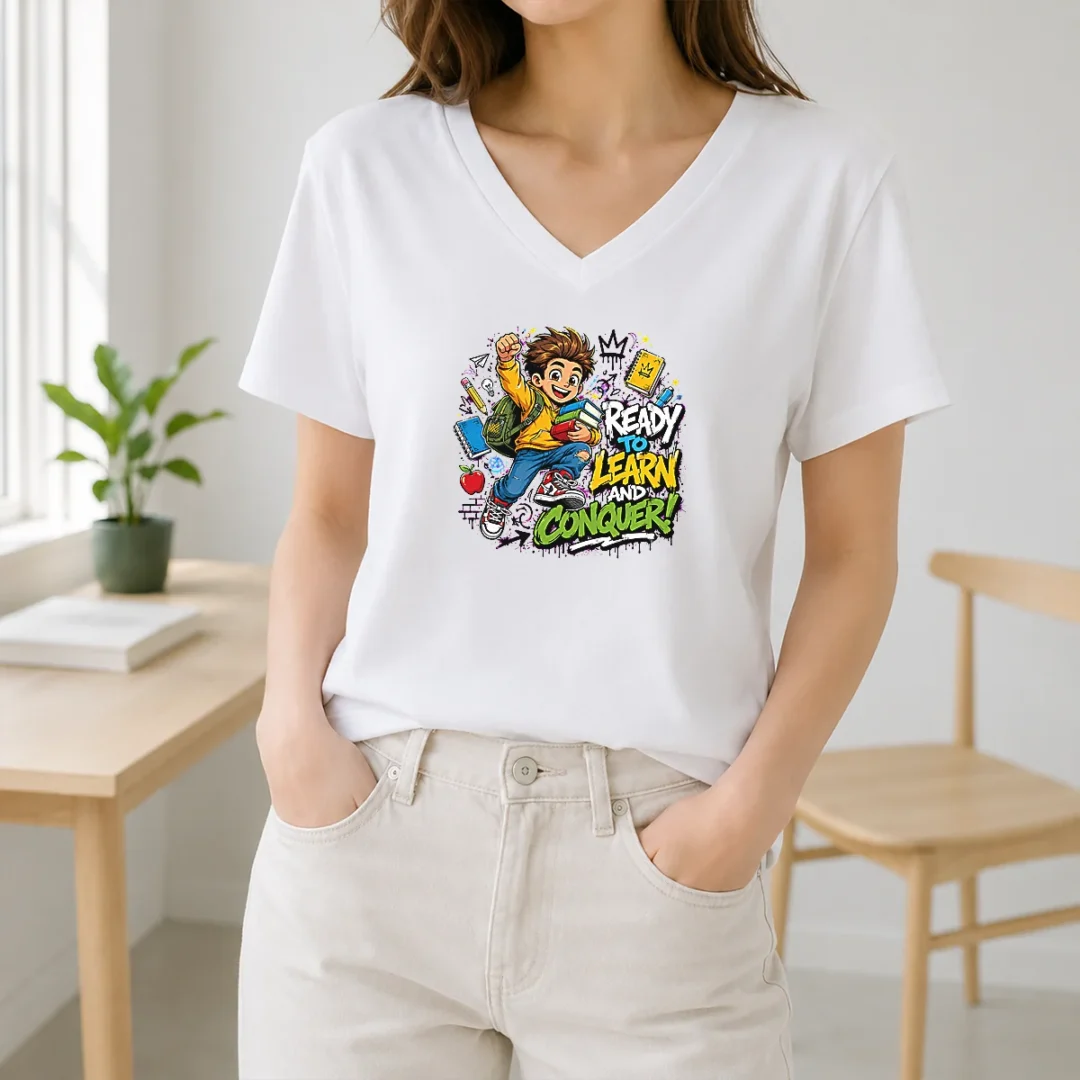 Hot Excited Student Ready To Learn Back To School V Neck Shirt Hot Excited Student Ready To Learn Back To School V-Neck Shirt