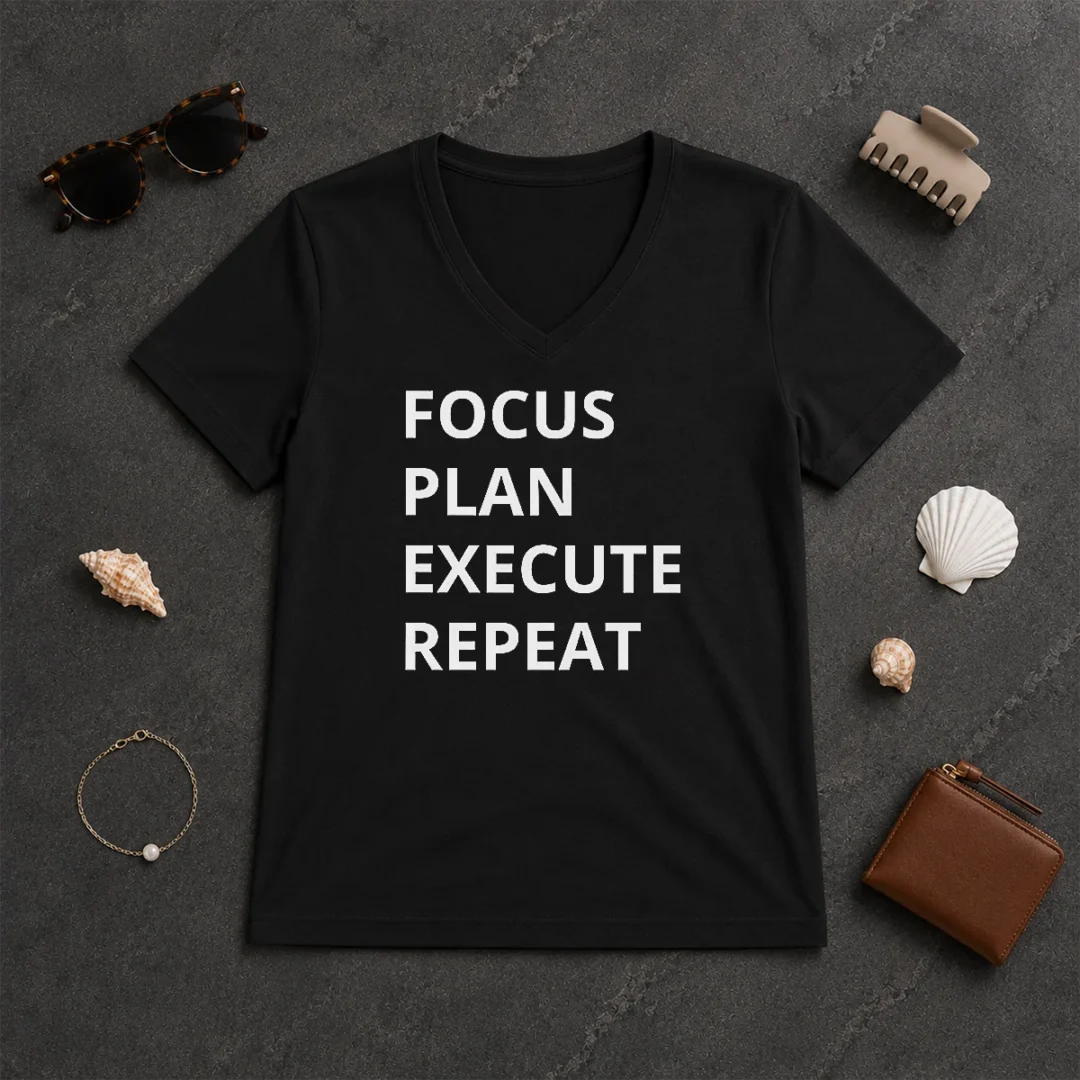 Hot Focus Plan Execute Repeat V Neck Shirt Hot Focus Plan Execute Repeat V-Neck Shirt