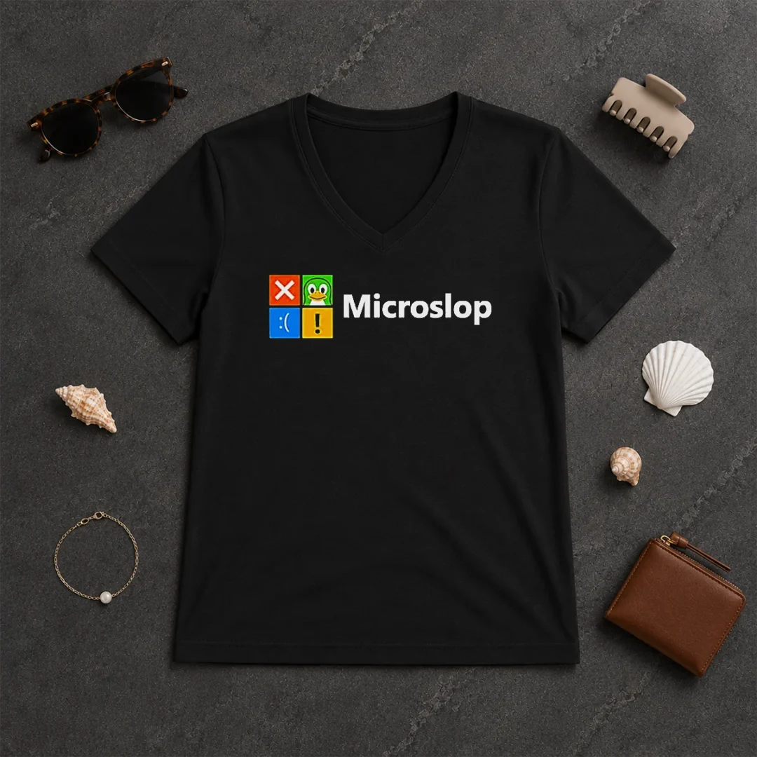 Hot Funny Microslop Logo Parody V Neck Shirt Hot Funny Microslop Logo Parody V-Neck Shirt