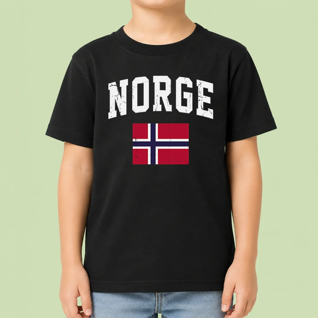 hot-funny-norge-flag-norway-norwegian-souvenir-kids-t-shirt Hot Funny Norge Flag Norway Norwegian Souvenir Kids T Shirt in white, featuring a playful Norwegian flag design for children