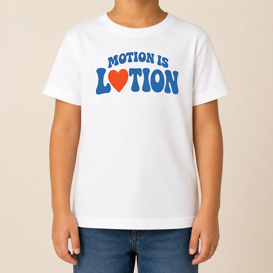 Hot Good Motion Is Lotion Fitness Exercise Motivation Kids T Shirt Hot Good Motion Is Lotion Fitness Exercise Motivation Kids T Shirt in blue, short sleeve cotton tee for children