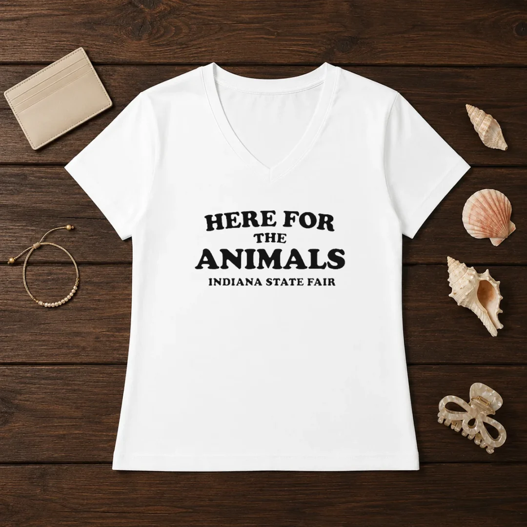 hot-here-for-the-animals-indiana-state-fair-v-neck-shirt Hot Here For The Animals Indiana State Fair V Neck Shirt in soft cotton blend fabric with short sleeves