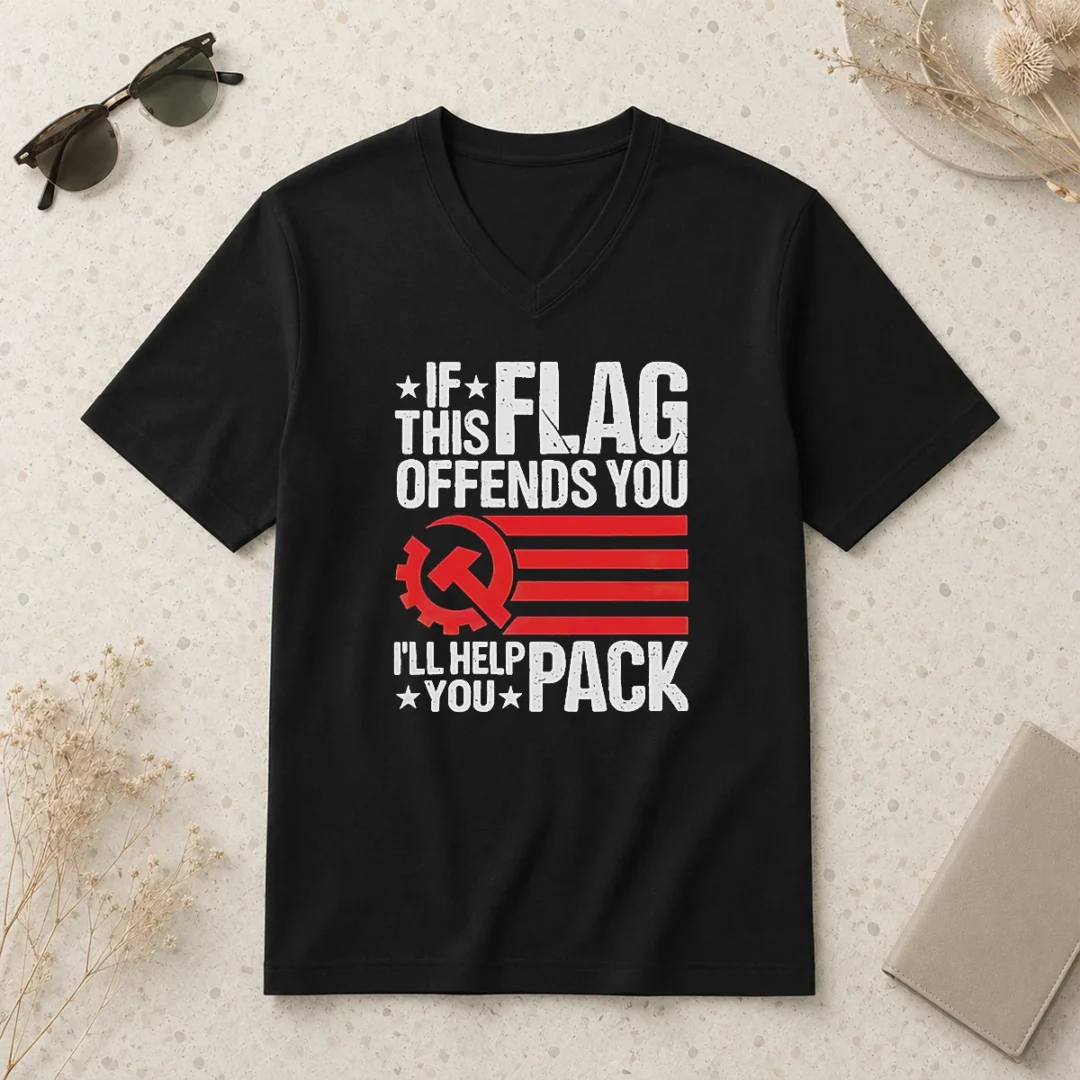 hot-if-this-flag-offends-you-i-ll-help-you-pack-flag-mashup-v-neck-shirt Hot If This Flag Offends You I'Ll Help You Pack Flag Mashup V-Neck Shirt