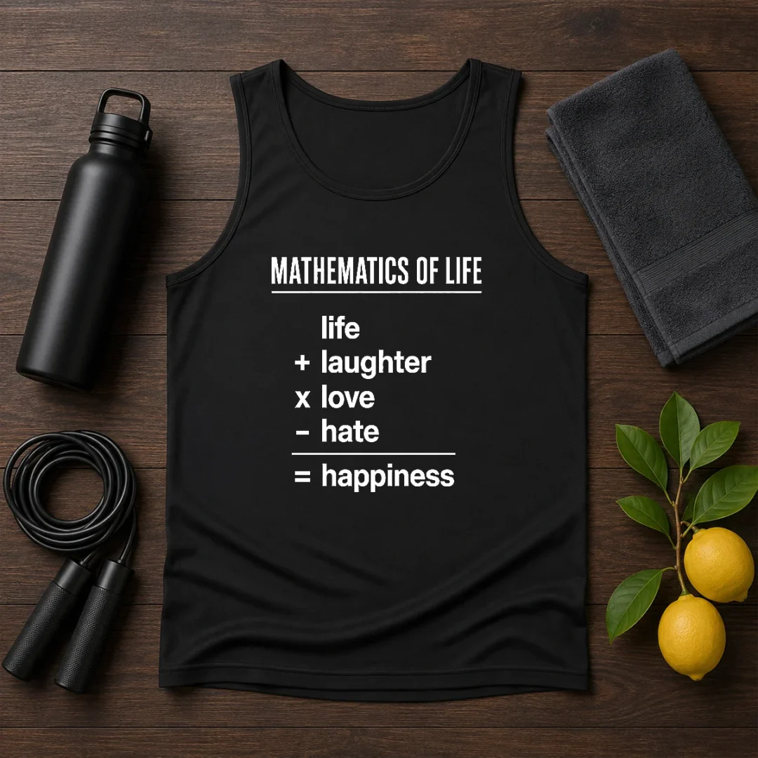 hot-mathematics-of-life-tank-top Hot Mathematics Of Life Tank Top in black showing front graphic design and sleeveless cut