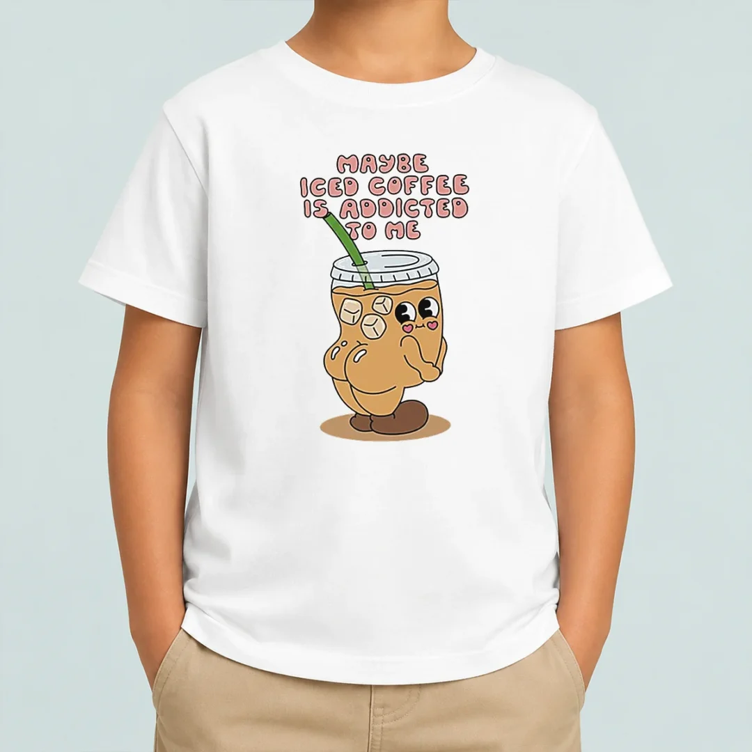 hot-maybe-iced-coffee-is-addicted-to-me-caffeine-addict-kids-t-shirt Hot Maybe Iced Coffee Is Addicted To Me Caffeine Addict Kids T-Shirt