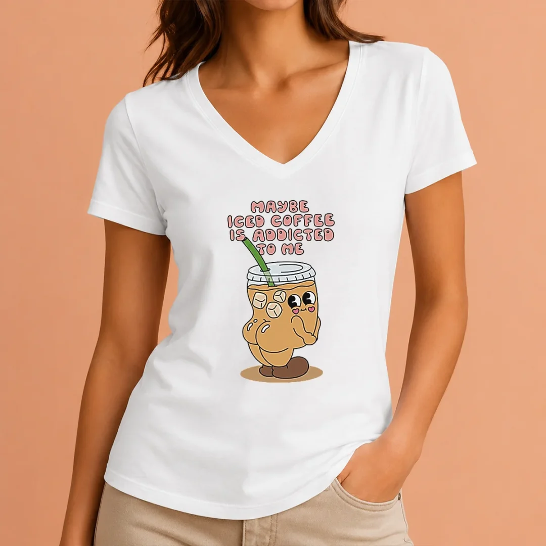 hot-maybe-iced-coffee-is-addicted-to-me-caffeine-addict-v-neck-shirt Hot Maybe Iced Coffee Is Addicted To Me Caffeine Addict V-Neck Shirt