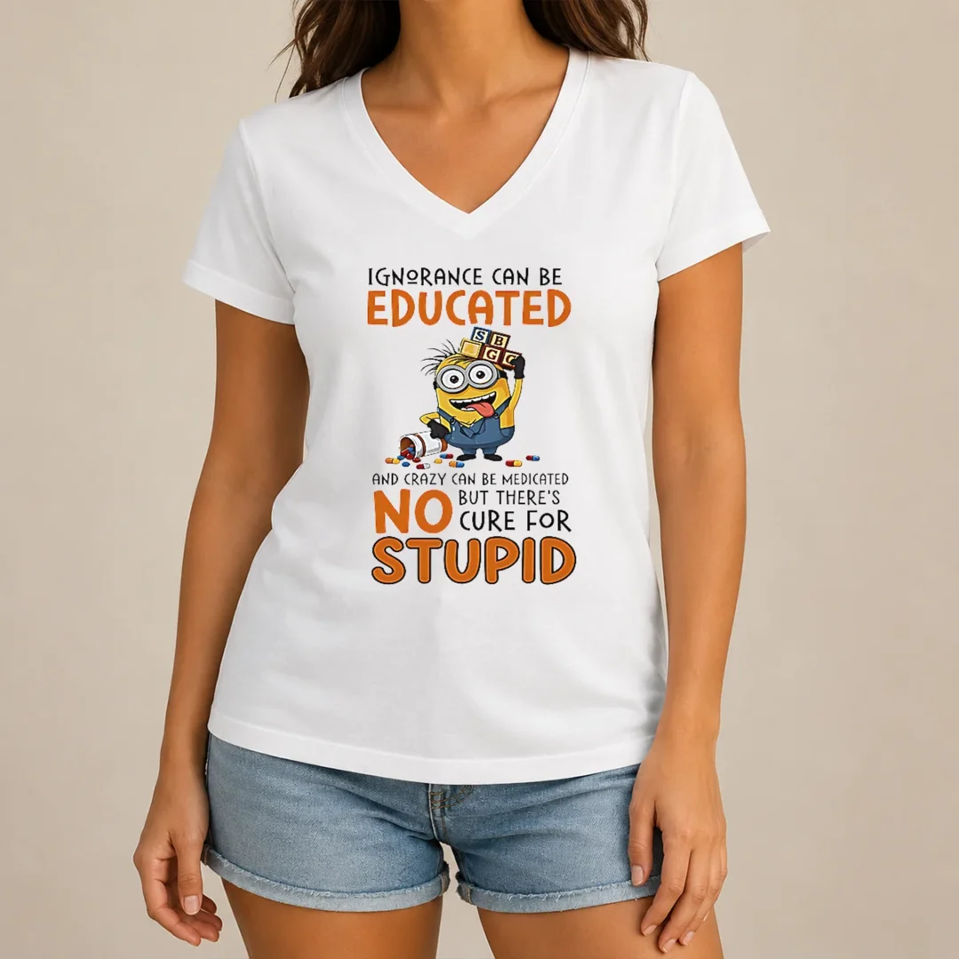 hot-minion-despicable-me-ignorance-can-be-educated-and-crazy-can-be-medicated-v-neck-shirt Hot Minion Despicable Me Ignorance Can Be Educated And Crazy Can Be Medicated V-Neck Shirt