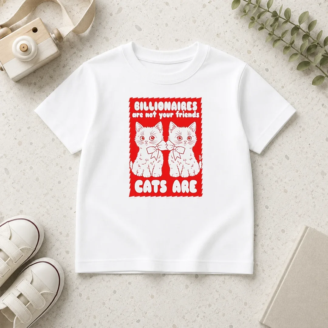 hot-nice-billionaires-are-not-your-friends-cats-are-kitten-kids-t-shirt Hot Nice Billionaires Are Not Your Friends Cats Are Kitten kids t shirt in white, short-sleeve cotton tee for children
